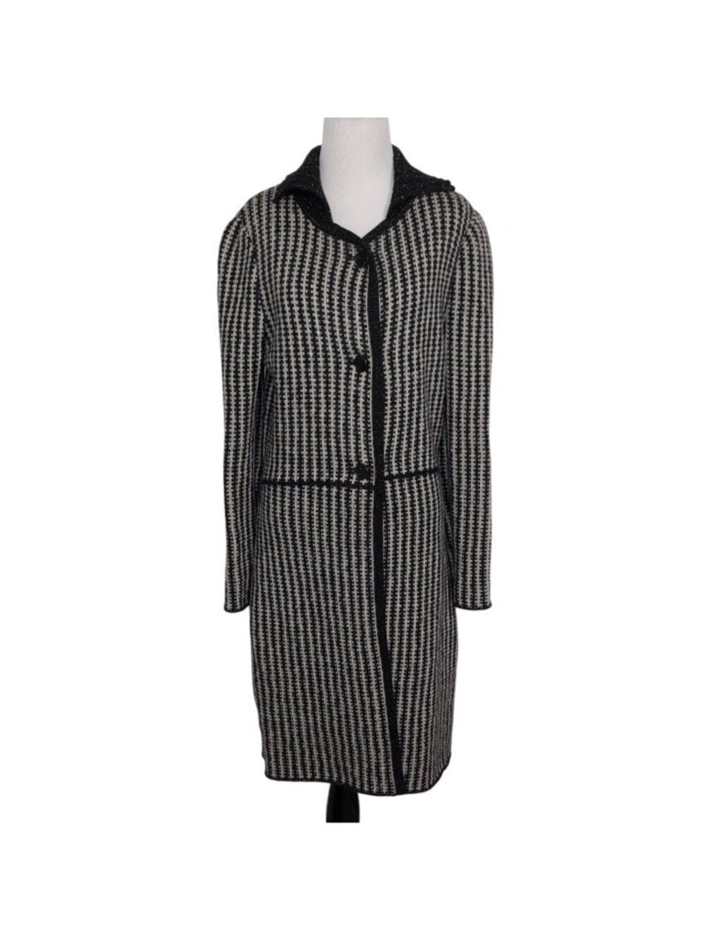 M Missoni Stripe Coat Womens Size 8 Black Metallic Wool Blend Knit 3 Button